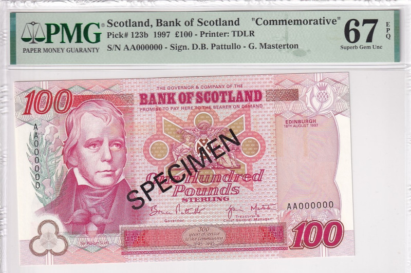 Scotland, 100 Pounds, 1997, UNC, p123b, SPECIMEN

PMG 67 EPQ, High Condition, ...