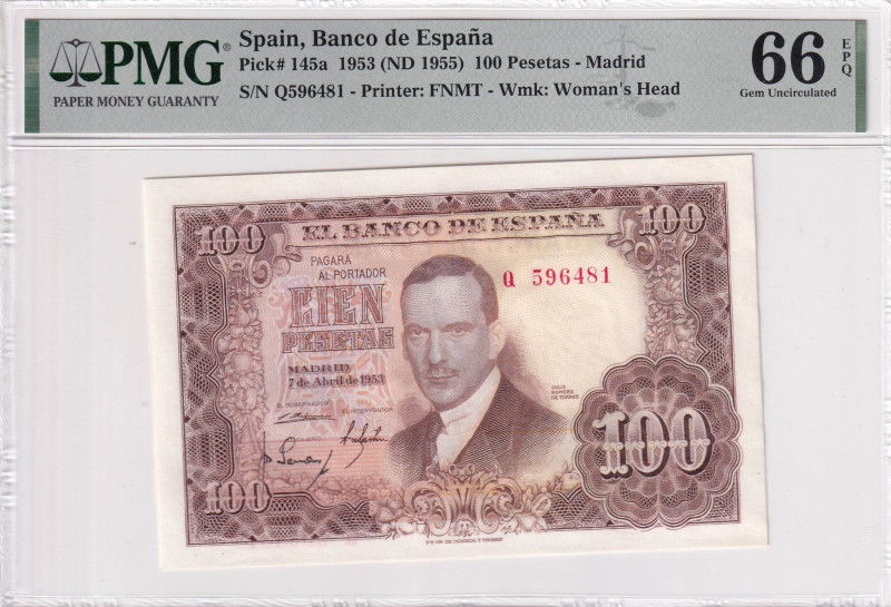 Spain, 100 Pesetas, 1955, UNC, p145a

PMG 66 EPQ

Estimate: USD 30-60