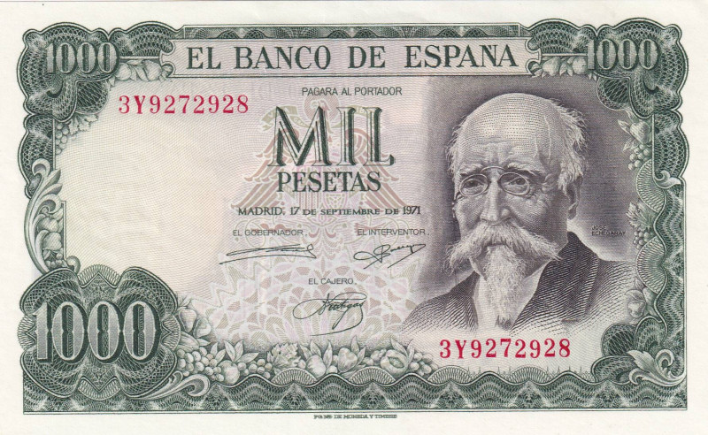 Spain, 1.000 Pesetas, 1971, UNC(-), p154

Light handling

Estimate: USD 15-3...