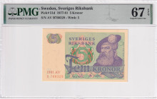Sweden, 5 Kronor, 1977/1981, UNC, p51d

PMG 67 EPQ, High condition , 18nd highest rated banknote certified by PMG

Estimate: USD 30-60