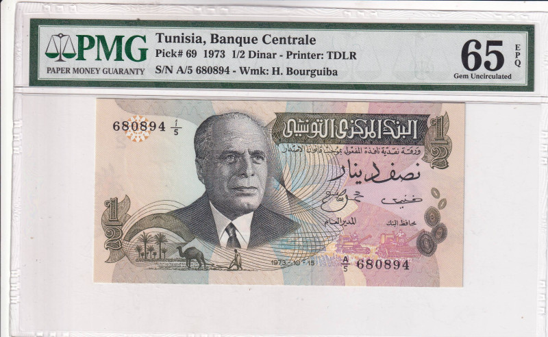 Tunisia, 1/2 Dinar, 1973, UNC, p69a

PMG 65 EPQ

Estimate: USD 30-60