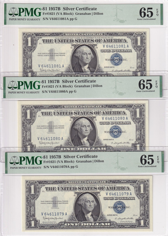 United States of America, 1 Dollar, 1957, UNC, p419b, (Total 9 banknotes)

PMG...