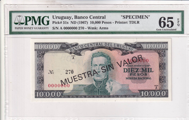 Uruguay, 10.000 Pesos, 1967, UNC, p51s, SPECIMEN

PMG 66 EPQ

Estimate: USD ...