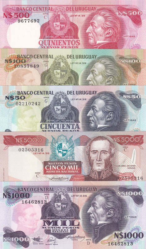 Uruguay, 50-100-500-1.000-5.000 Pesos, 1978/1992, UNC, (Total 5 banknotes)

Es...