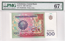Uzbekistan, 500 Sum, 1999, UNC, p81

PMG 67 EPQ, High condition 

Estimate: USD 25-50