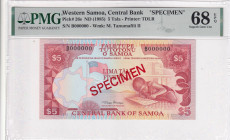 Western Samoa, 5 Tala, 1985, UNC, p26s, SPECIMEN

PMG 68 EPQ, High Condition 

Estimate: USD 30-60