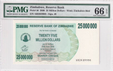 Zimbabwe, 25 Million Dollars, 2008, UNC, p56

PMG 66 EPQ

Estimate: USD 25-50