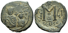 Heraclius, with Heraclius Constantine, 610-641 Follis, Arab Imitation Seleucia Isauriae circa 610-641