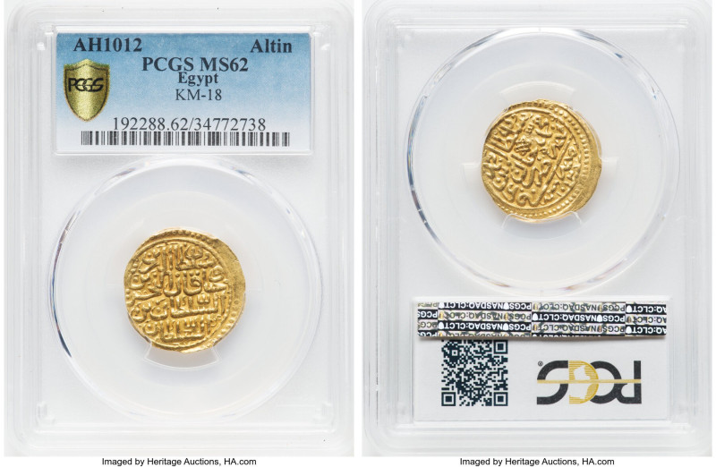 Ottoman Empire. Ahmed I gold Altin AH 1012 (1603) MS62 PCGS, Misr mint, KM18. HI...