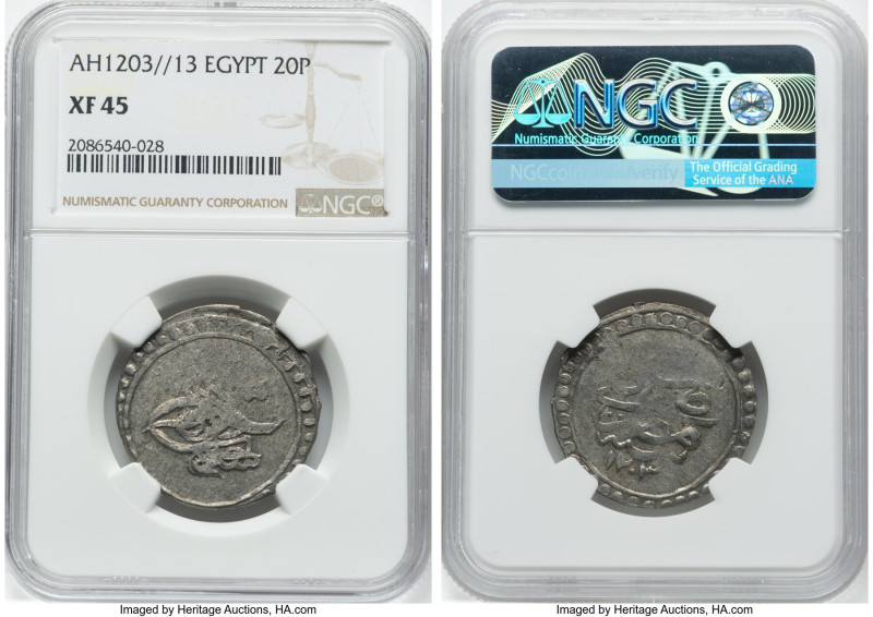 French Occupation. Napoleon 20 Para AH 1203 Year 13 (1800/1801) XF45 NGC, Misr (...