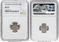 Ottoman Empire. Abdul Mejid silver 20 Para AH 1255 Year 19 (1856/1857) MS65 NGC, KM227. According to Krause's pricing of this series, this Year 19 dat...