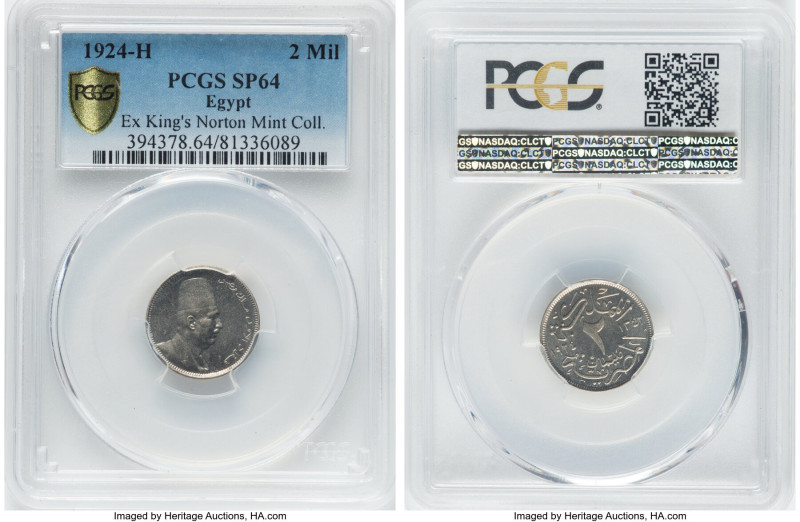 Fuad I Specimen 2 Milliemes 1924-H SP64 PCGS, Heaton mint, KM332. Ex. King's Nor...