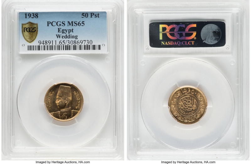 Farouk gold "Royal Wedding" 50 Piastres AH 1357 (1938) MS65 PCGS, British Royal ...