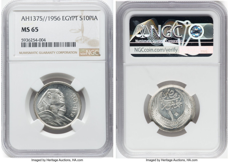 Republic 5-Piece Lot Certified Assorted Issues NGC, 1) 10 Piastres AH 1375 (1956...