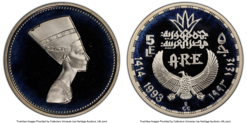 Arab Republic silver Proof "Queen Nefertiti" 5 Pounds AH 1414 / 1993 PR66 Deep C...