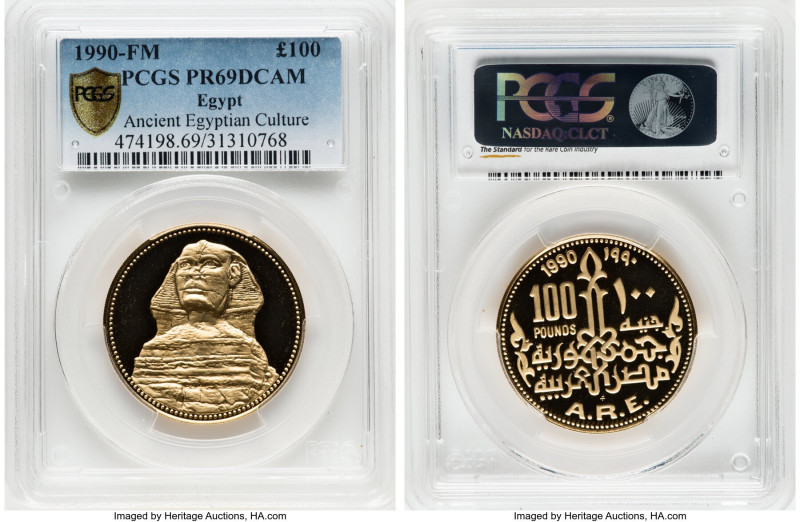 Arab Republic gold Proof "Ancient Egyptian Culture" 100 Pounds 1990-FM PR69 Deep...