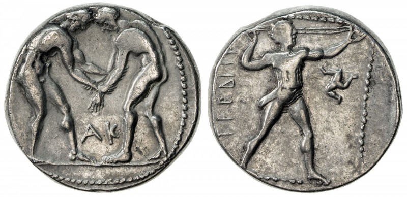 ASPENDOS: ca. 370-333 BC, AR stater (10.59g), S-5396 ff, two naked athletes wres...