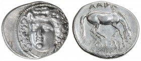 LARISSA: ca. 350-325 BC, AR drachm (6.07g), S-2124, head of nymph Larissa three-quarters to left // horse grazing, ΛAPI above, AIΩΛ below, choice VF....