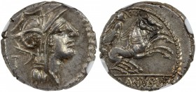 ROMAN REPUBLIC: D. Silanus L.f. 91 BC, AR denarius (4.00g), Rome Mint, Crawford 337/3; Sydenham 646, helmeted head of Roma right, T to left // Victory...