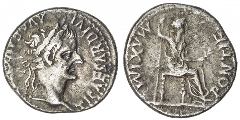 ROMAN EMPIRE: Tiberius, 14-37 AD, AR denarius (3.73g), Lugdunum (after AD 16), S...