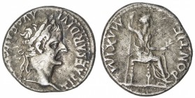 ROMAN EMPIRE: Tiberius, 14-37 AD, AR denarius (3.73g), Lugdunum (after AD 16), S-1760, PONTIF MAXIM, Livia as Pax, seated right on chair with ornate l...