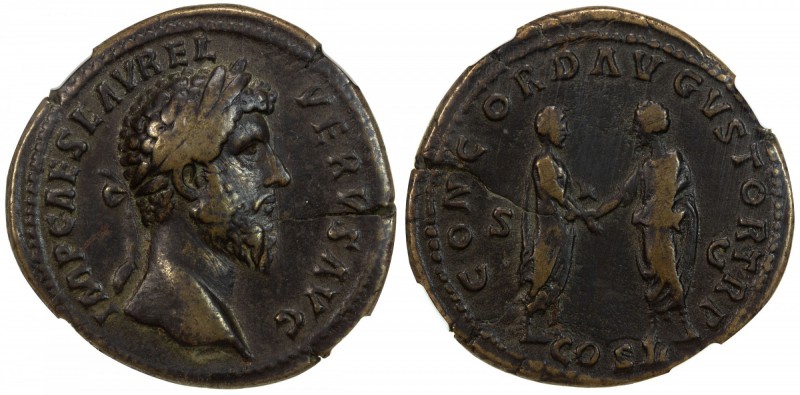 ROMAN EMPIRE: Lucius Verus, 161-169 AD, AE sestertius (23.28g), Rome (161), S-53...