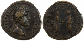 ROMAN EMPIRE: Lucius Verus, 161-169 AD, AE sestertius (23.28g), Rome (161), S-5367, CONCORD AVGVSTOR TR P COS II SC, Marcus Aurelius & Lucius Verus st...