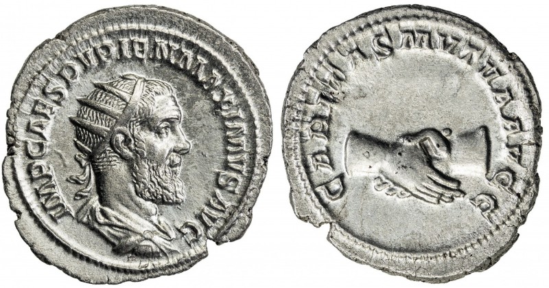 ROMAN EMPIRE: Pupienus, 238 AD, AR antoninianus (4.53g), Rome, S-8520, obverse l...