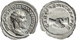 ROMAN EMPIRE: Pupienus, 238 AD, AR antoninianus (4.53g), Rome, S-8520, obverse legend C, with the title MAXIMVS // CARITAS MVTVA AVGG, clasped hands, ...