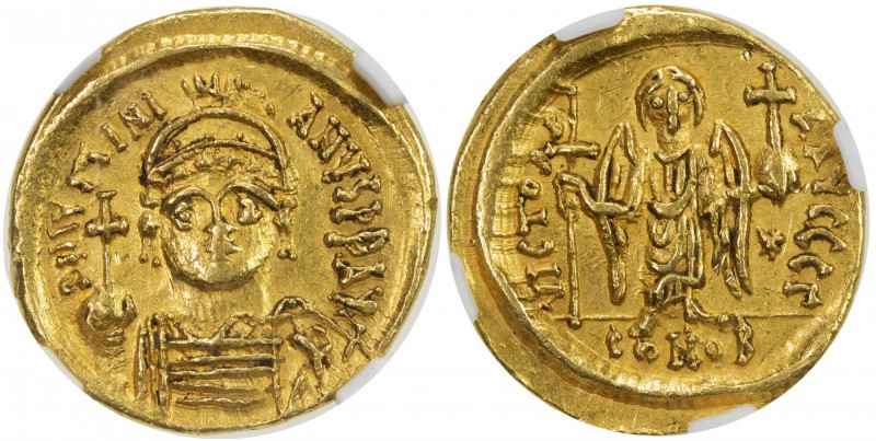 BYZANTINE EMPIRE: Justinian I, 527-565, AV solidus (4.43g), Carthage, S-139, sta...