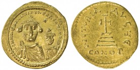 BYZANTINE EMPIRE: Heraclius, 610-641, AV solidus (4.39g), Constantinople, S-734, busts of emperor & his son Heraclius Constantine // cross potent abov...