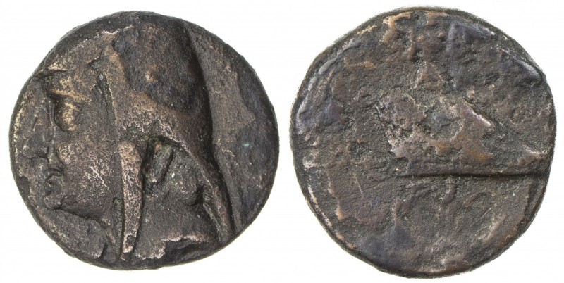 PARTHIAN KINGDOM: Arsakes I, c. 238-211 BC, AE dichalkon (2.49g), G-—, head left...