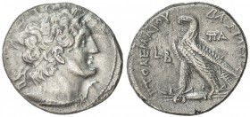 PTOLEMAIS: Ptolemy IX Sotor, 116-106 and 88-80 BC, AR tetradrachm (13.37g), Paphos, year 2, S-7921, diademed head // eagle on fulmen, VF.