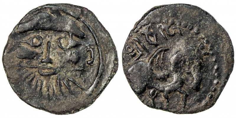 HUNNIC: Sri Shahi, probably 6th century, AE unit (0.78g), G-—, Vondrovec—, beard...