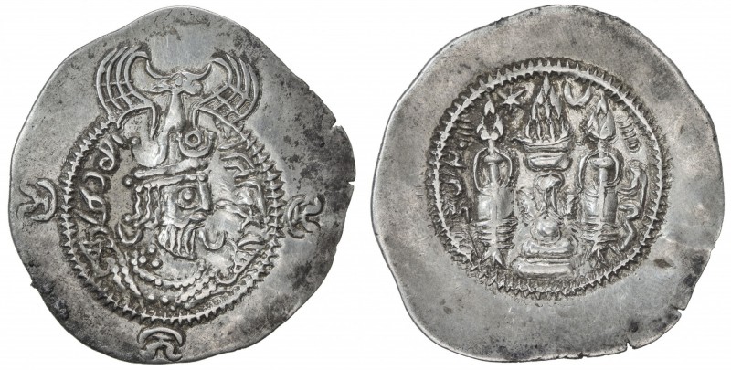 TOKHARISTAN: Yabghus of Baktria, 6th century, AR drachm (3.92g), G-265A, Sasania...