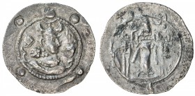 HEPHTHALITE: Anonymous, ca. 500-550, AR drachm (3.99g), G-pre-287, local issue imitating the drachm of the Sasanian Peroz (457-484), with 4 large pell...