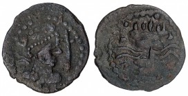 WESTERN TURKS: Western Turks, ca. 6th century, AE fraction (0.88g), G-E6, Vondrovec-313A, bust right, with three-crescent crown, pennant before // fir...