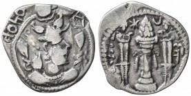 SOGDIANA: "Khono", late 5th Century, AR drachm (2.87g), Chaghanian region, Kuznetsov-13, counterstamped Baktrian "khono" and tamgha on Peroz, Göbl-174...