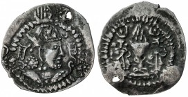 SOGDIANA: Anonymous, late 7th Century, AR drachm (2.54g), Chaghanian region, Rtveladze-45, Khusraw I type, plain crescent right of brow, 1 pellet behi...