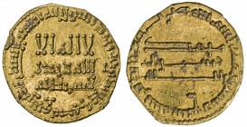 ABBASID: al-Mahdi, 775-785, AV dinar (4.05g), NM, AH167, A-214, slightly clipped, edge nick, EF.
