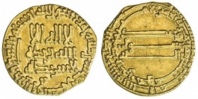 ABBASID: al-Rashid, 786-809, AV dinar (3.88g), NM (Madinat al-Salam), AH186, A-218.3, without any governor's name, clipped, VF.