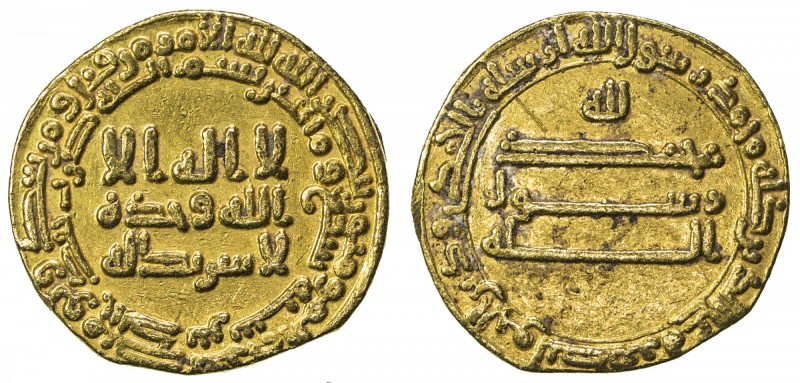 ABBASID: al-Ma'mun, 810-833, AV dinar (4.09g), NM, AH207, A-222A.1, struck at Ma...