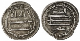 ABBASID: al-Ma'mun, 810-833, AR dirham (2.84g), Ma'din Bajunays, AH206, A-223.4, Vardanyan-244 (same dies), citing the officials al-'Abbas and Ya'qub,...
