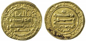 ABBASID: al-Mu'tamid, 870-892, AV dinar (4.08g), Misr, AH258, A-A241, citing Ja'far at lower obverse, mint official Nahrir at lower reverse, 2 small s...