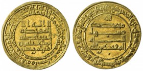 ABBASID: al-Muqtadir, 908-932, AV dinar (3.94g), Misr, AH309, A-245.2, one pellet below reverse field, lovely EF.
