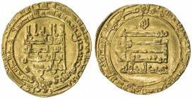 ABBASID: al-Muqtadir, 908-932, AV dinar (3.96g), Suq al-Ahwaz, AH320, A-248, Bernardi-243Nf, citing the vizier 'Amîd al-Dawla, EF.