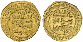 ABBASID: al-Nasir, 1180-1225, AV dinar (4.30g), Madinat al-Salam, AH618, A-268, some die rust, much original luster, AU.