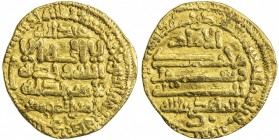 FATIMID: al-Mahdi, 909-934, AV dinar (3.95g), al-Qayrawan, AH303, A-688, Nicol-30b (same dies), mint name largely off flan but confirmed by die-link, ...