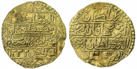 ALGIERS: Mustafa IV, 1807-1808, AV sultani (3.19g), Jaza'ir, AH1222, KM-57, UBK-1.0, pierced and repaired, presumably having once been mounted in jewe...