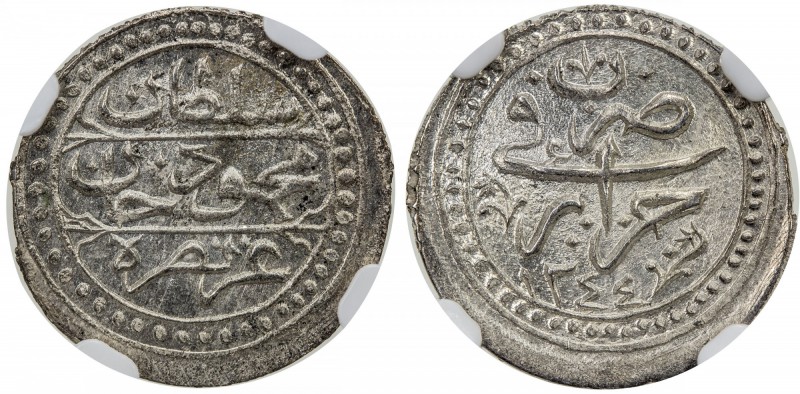ALGIERS: Mahmud II, 1809-1830, AR 1/8 budju, Jaza'ir, AH1244, KM-74, undoubtedly...